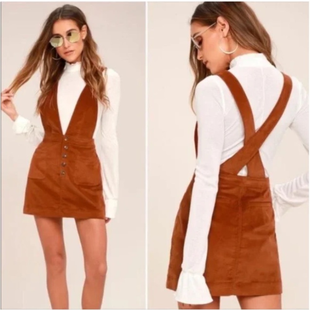 Free People Rust Brown Suede-Look Pinafore Mini Dress